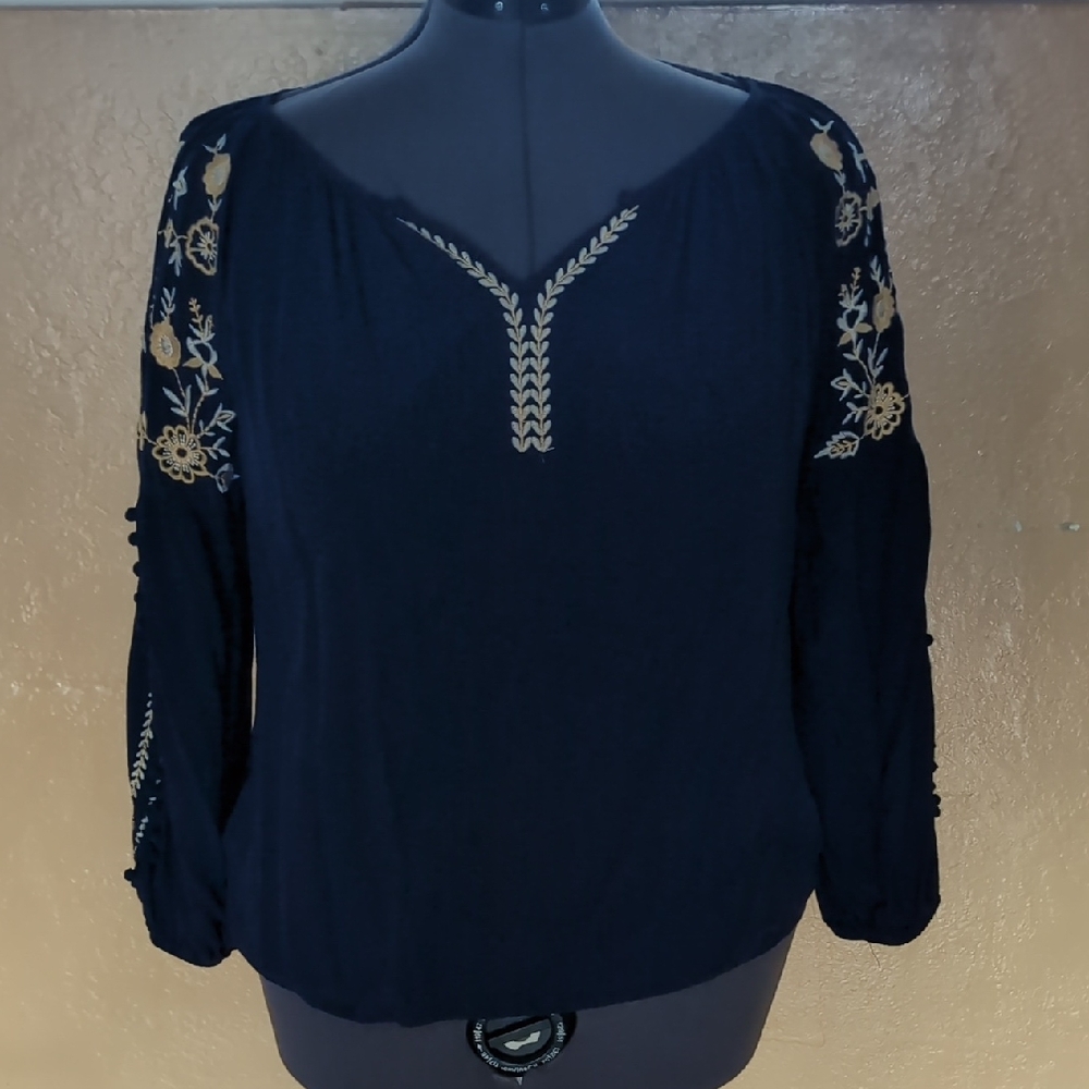 Embroidered Navy Blouse